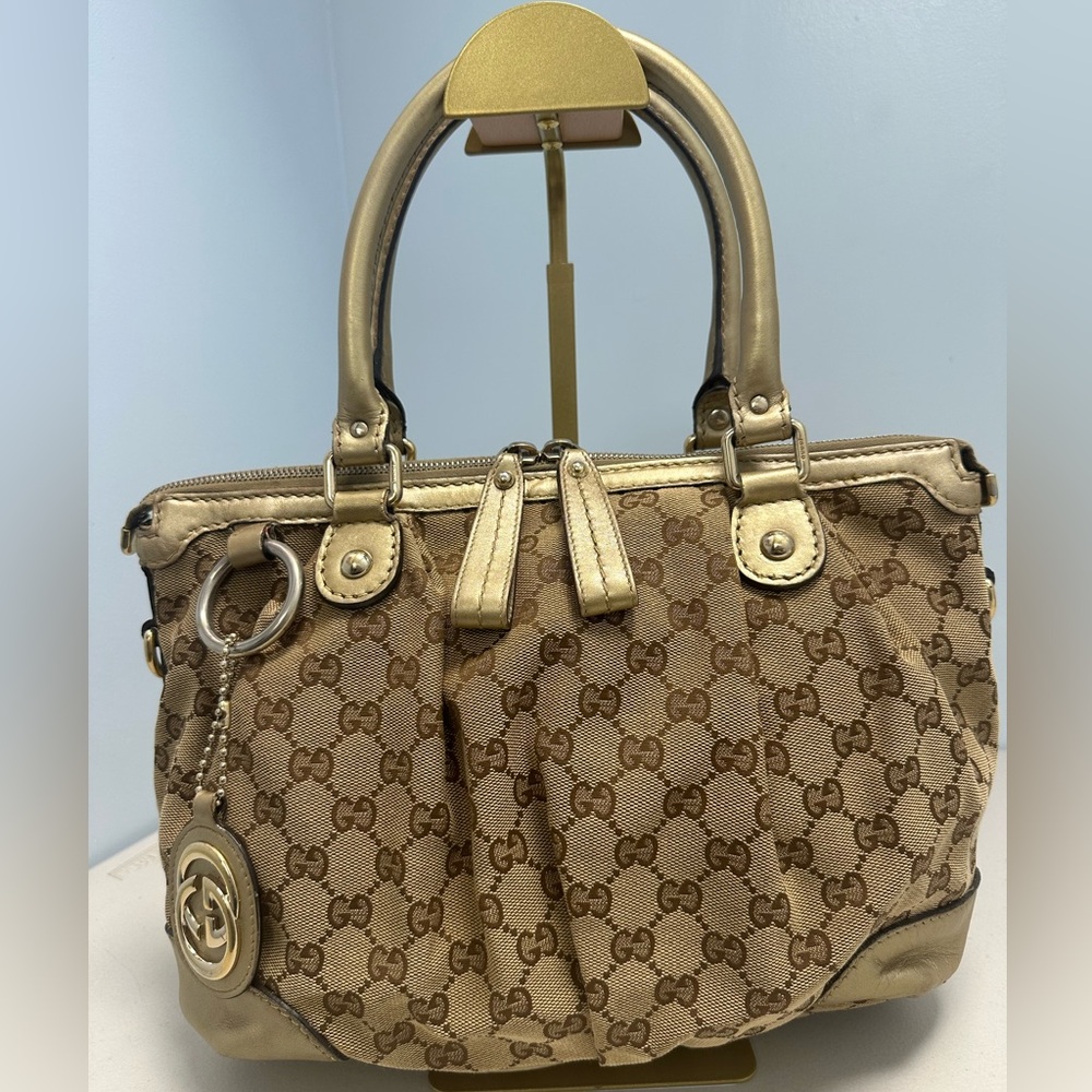 GUCCI Sukey GG Canvas Leather 2WAY Tote Bag gold